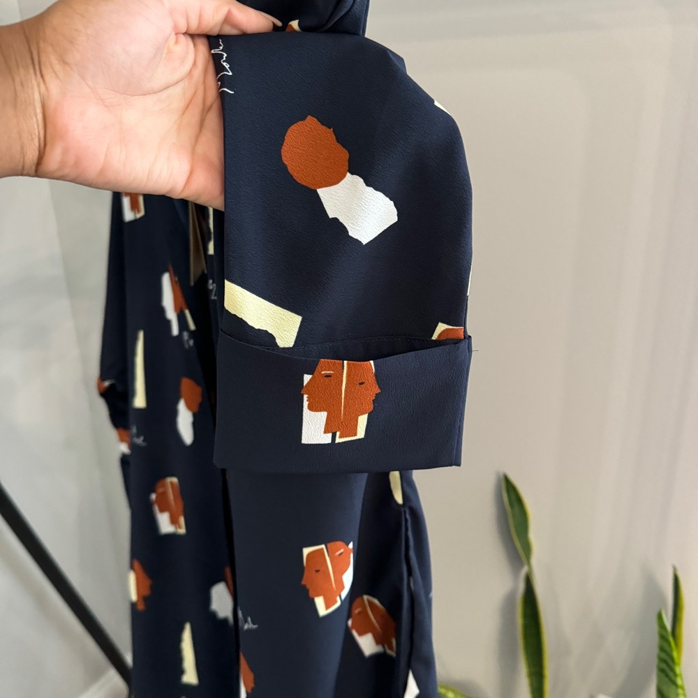 Monki Oversized Collar Button Up Shirtdress with Faces in Navy Size XS - Picture 2 of 9